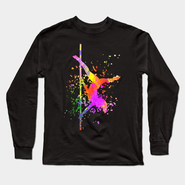 Pole Dance Fitness Color Splash Pole Dance Long Sleeve T-Shirt by WoollyWonder